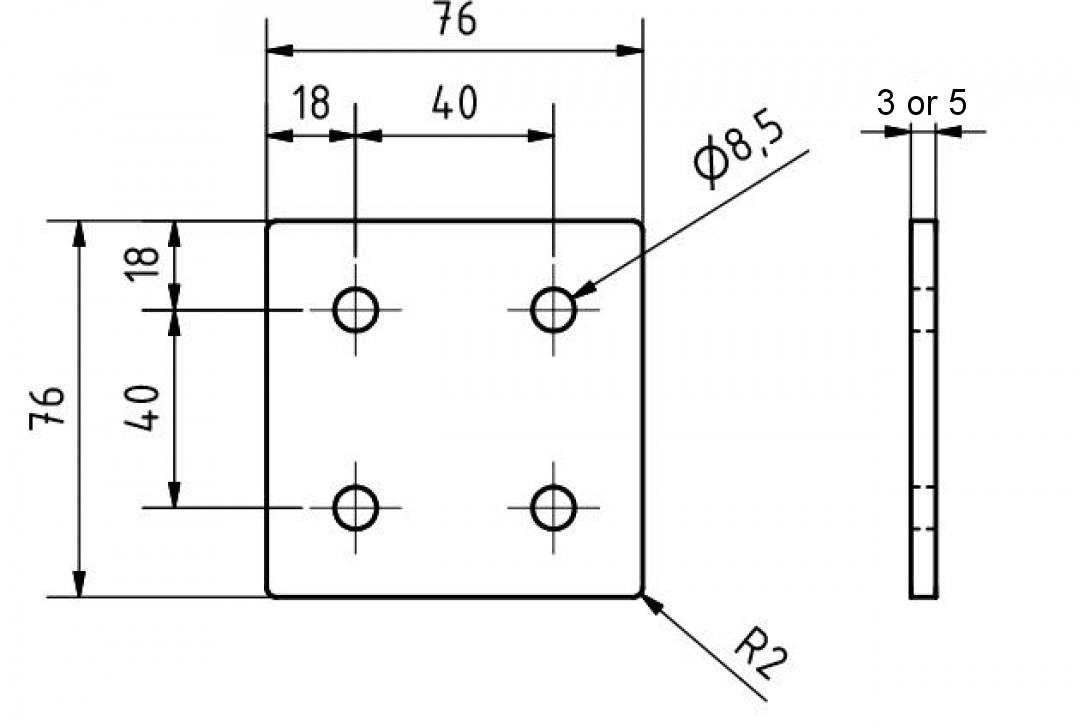 Square connector plate 76x76x3, Lasercut STEEL