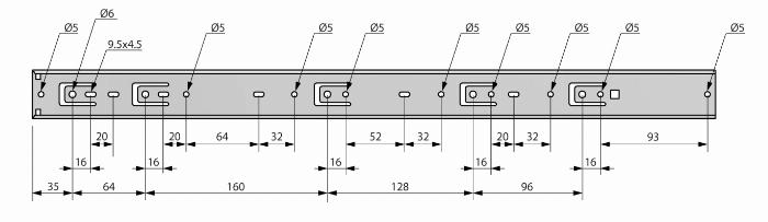 Telescopic slider H=45 (full extension) soft close L=600 made of zinc coated steel