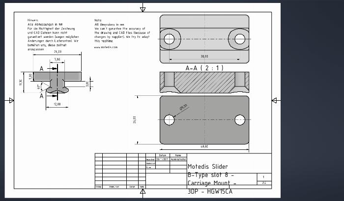 Slider B-Type slot 8 - Carriage Mount - 3DP - HGW15CA