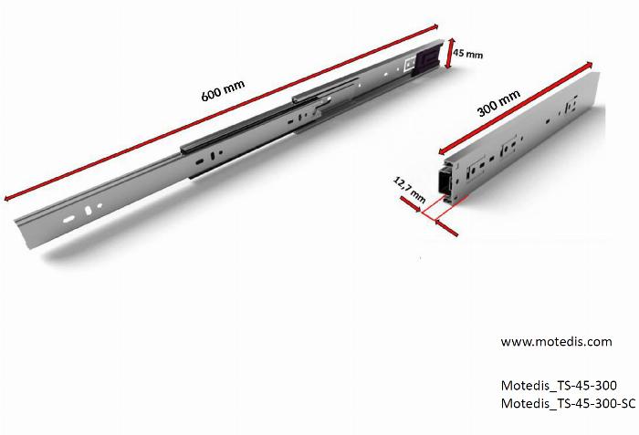 Telescopic slider 45 (full extension), soft-close, L=300mm
