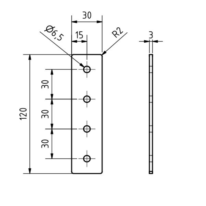 Connector plate 30x120, Laser cut