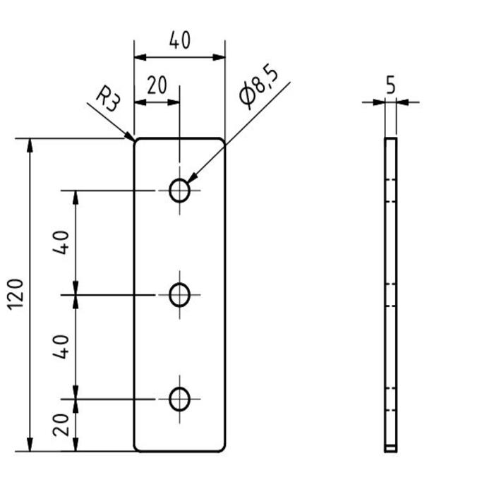 Connector plate 40x120, Laser cut
