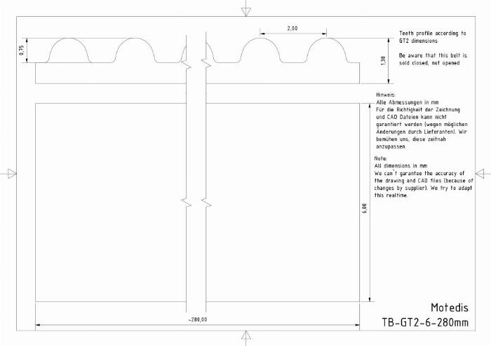 280mm closed GT2 toothed belt 140 teeth
