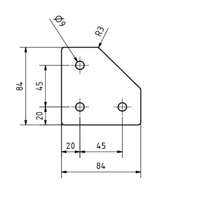 L connector plate 84x84x5, Laser cut