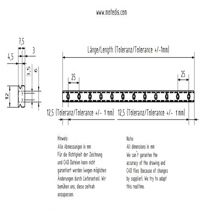 Stainless steel linear guide rail Miniature MR12M-N, L = 300mm