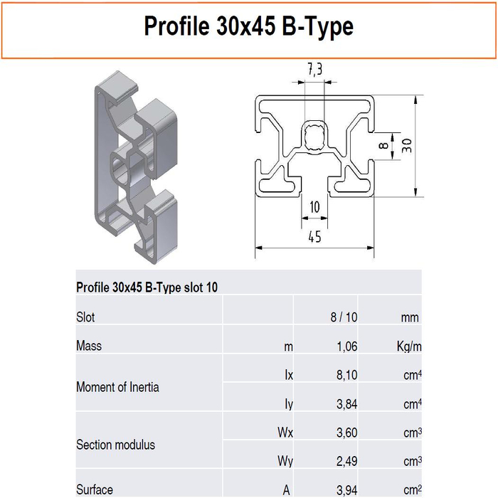 Profile 30x45 slot 8/10 B-Type