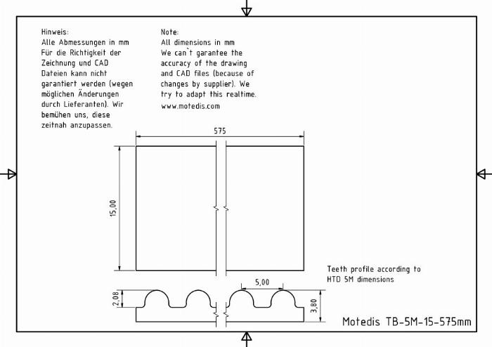 575mm closed toothed belt 5M