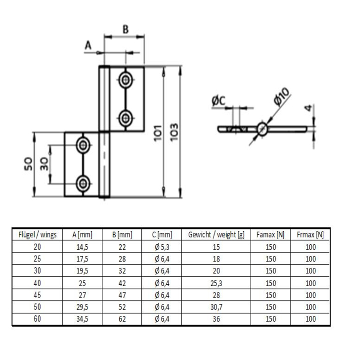 Internal Hinge 20, single hinge leaf