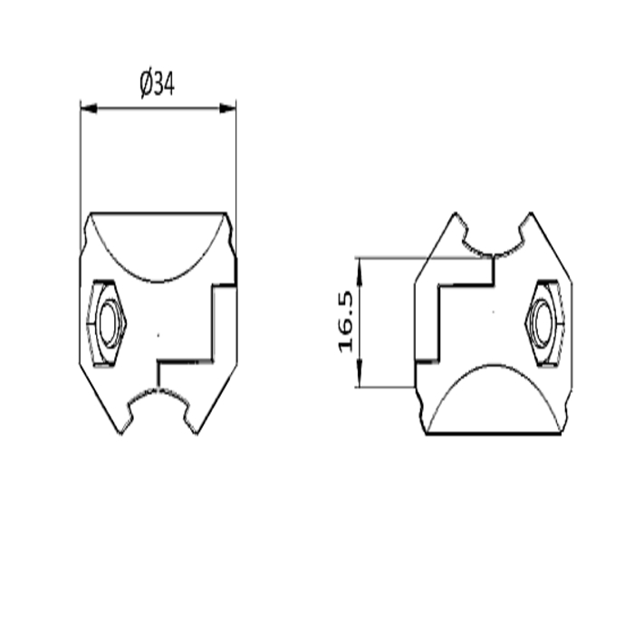 Cross connector for circular tube 28mm