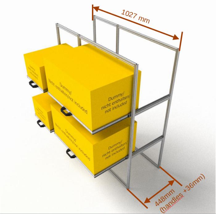 Double rear garage shelf with telescopic slider